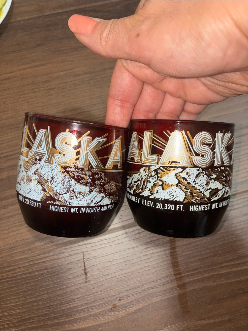 Vintage 2 Alaska Souvenir Glasses Burgundy